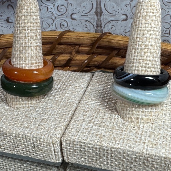 Agate Multicolor Stone Rings Set - Picture 8 of 8